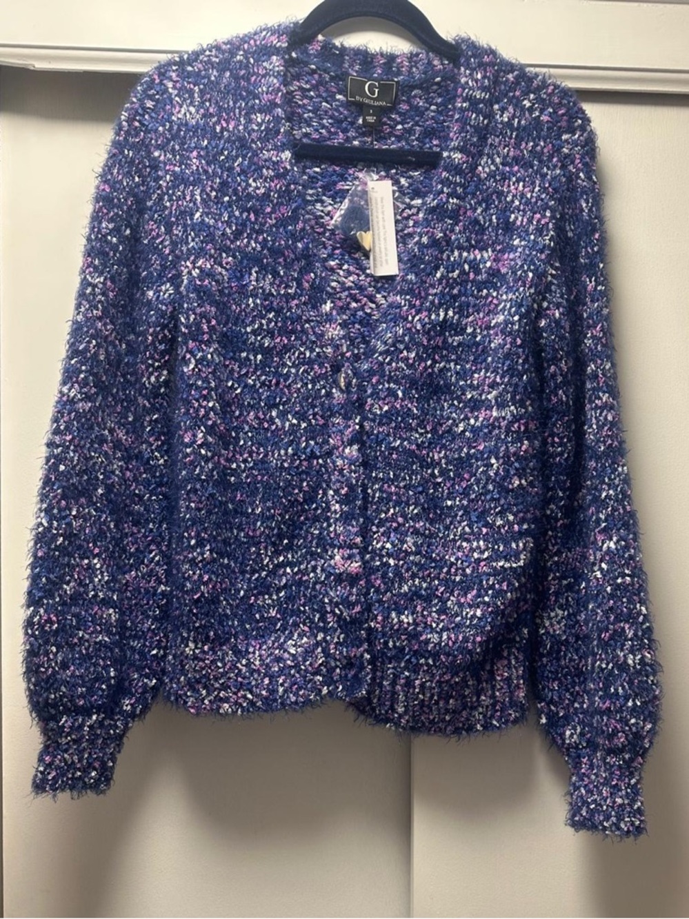 G by Guiliana Purple Multi Bouclé Knit Cardigan